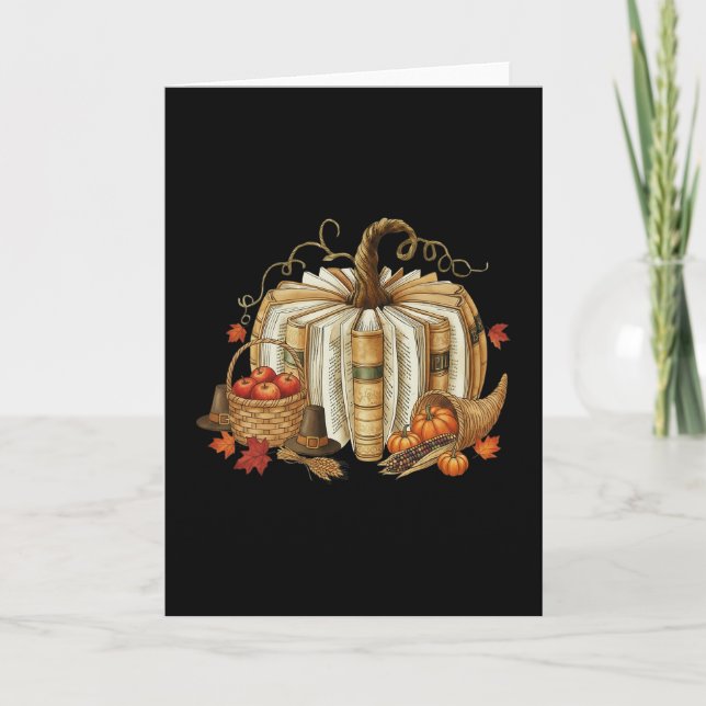 Teacher Book Pumpkin Fall Reading Thanksgiving Aut Card (Front)