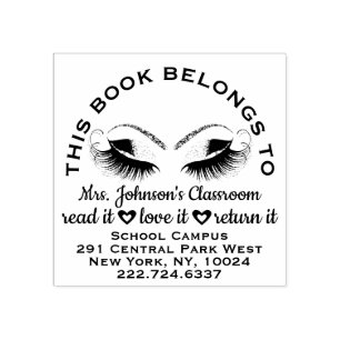 Teacher Bookplate Label Roses Adress Name Eyes Rubber Stamp