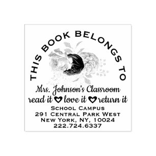 Teacher Bookplate Label Roses Adress Name Rubber Stamp