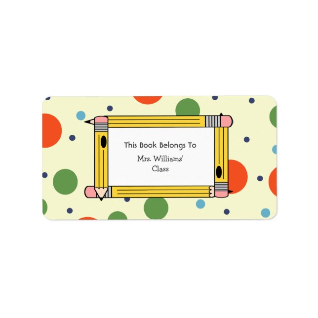 Teacher Bookplate - Polka Dots & Yellow Pencils Label (Front)