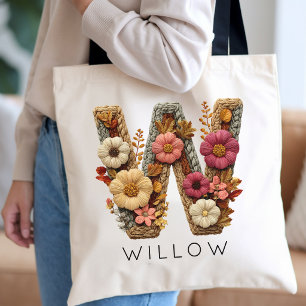 Teacher Botanical Initial Bride Wedding Party Tote Bag