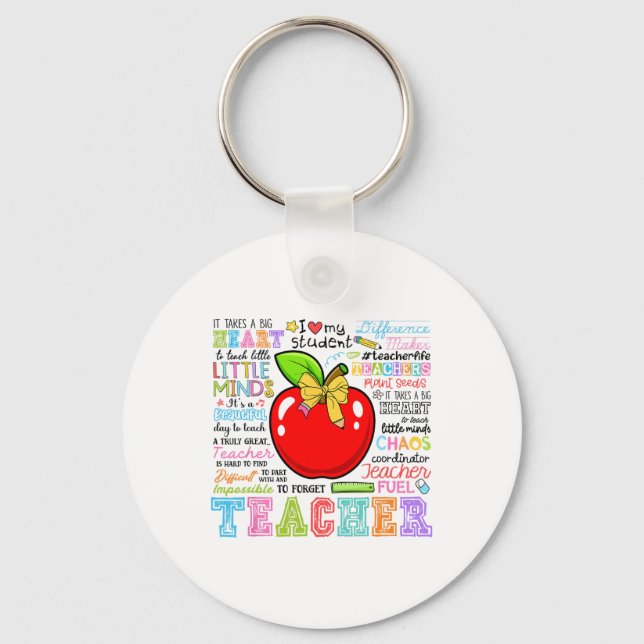 Teacher Bow Pencil Apple Funny Back To School Teac Key Ring (Front)