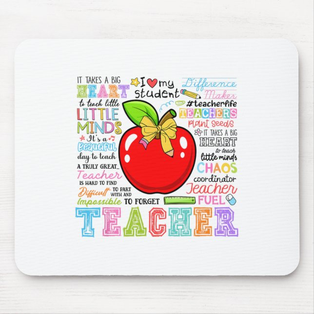 Teacher Bow Pencil Apple Funny Ck To School Teache Mouse Pad (Front)