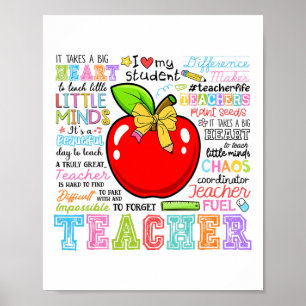 Teacher Bow Pencil Apple Funny Ck To School Teache Poster