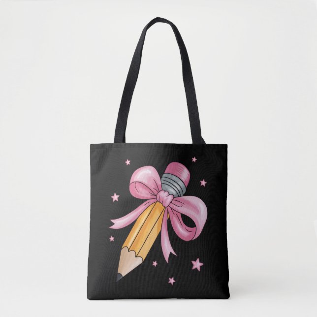 Teacher Bow Pencil Teaching Life Appreciation Gift Tote Bag (Front)