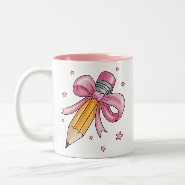 Teacher Bow Pencil Teaching Life Appreciation Gift Two-Tone Coffee Mug (Left)