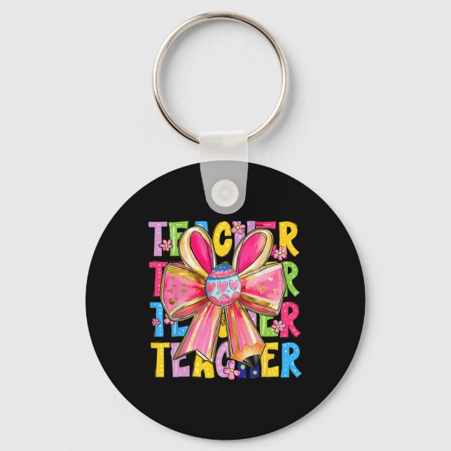 Teacher Bunny Coquette Bow Pencil Bunny Easter Day Key Ring (Front)
