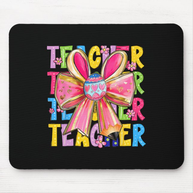 Teacher Bunny Coquette Bow Pencil Bunny Easter Day Mouse Pad (Front)