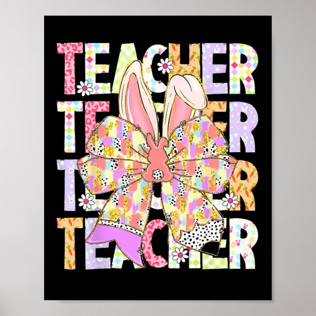 Teacher Bunny Coquette Bow Pencil Bunny Easter Day Poster (Front)