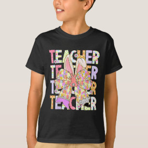 Teacher Bunny Coquette Bow Pencil Bunny Easter Day T-Shirt