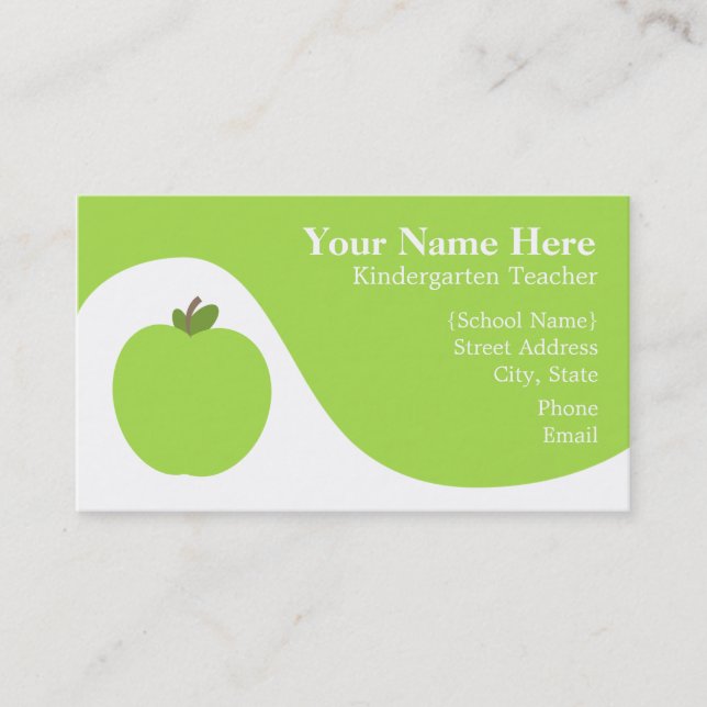 Teacher Business Card - Green Apple (Front)