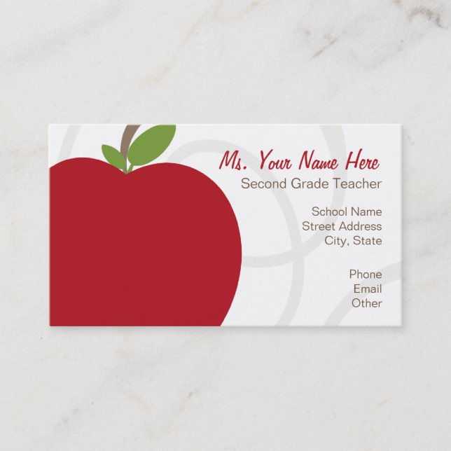 Teacher Business Card - Oversized Red Apple (Front)