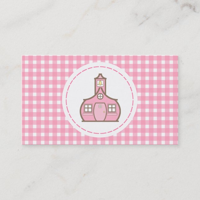 Teacher Business Card - Pink Gingham (Front)