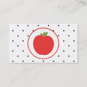 Teacher Business Card - Red Apple Small Polka Dots
