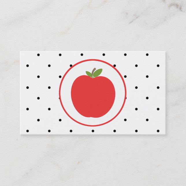 Teacher Business Card - Red Apple Small Polka Dots (Front)