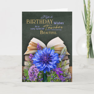 Teacher Card With Chalkboard Books And Flowers