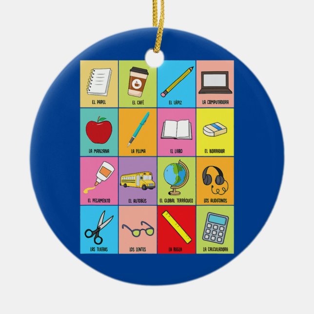 Teacher Cards Spanish Teacher Bilingual Education Ceramic Tree Decoration (Front)