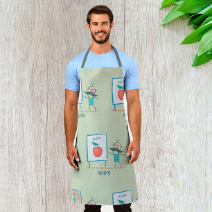 Teacher Cartoon Apple Fun Learning Alphabet Art Apron