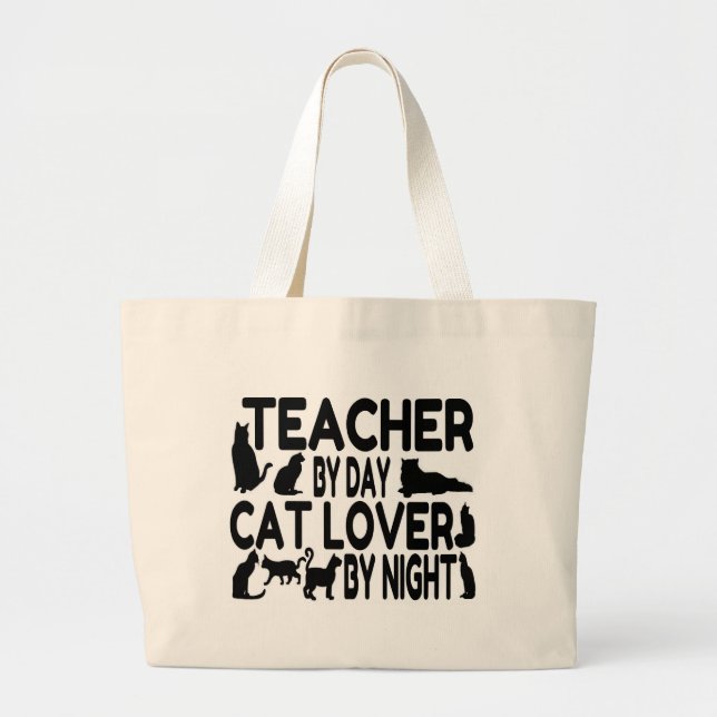 Teacher Cat Lover Large Tote Bag (Front)