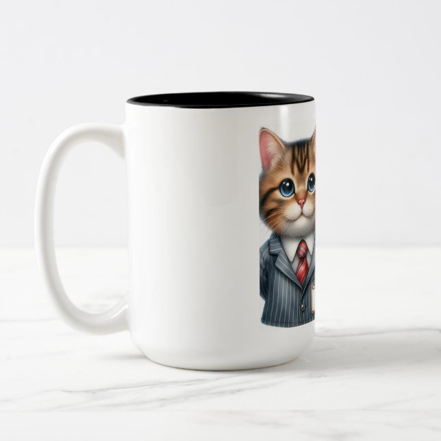 Teacher Cat Two-Tone Coffee Mug (Left)