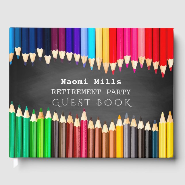 Teacher Chalkboard Retirement Party Coloured Penci Guest Book (Front)