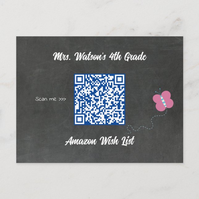 Teacher Chalkboard Wish List QR Code Custom  Postcard (Front)