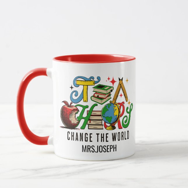 Teacher Change The World Colourful School Mug (Left)