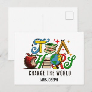 Teacher Change The World Colourful School Postcard