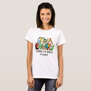 Teacher Change The World Colourful School T-Shirt