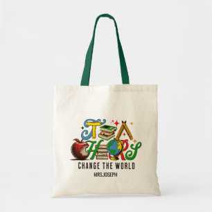 Teacher Change The World Colourful School Tote Bag