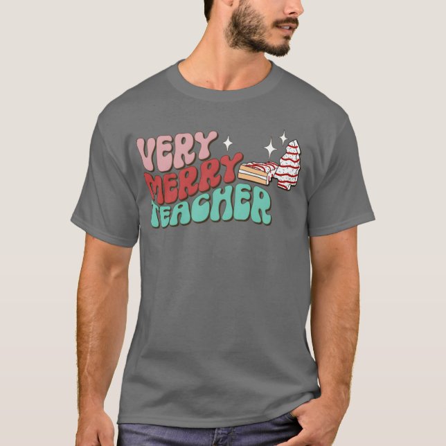 Teacher Christmas Cake Very Merry Groovy Christmas T-Shirt (Front)