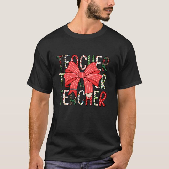 Teacher Christmas Coquette Bow Elementary School T T-Shirt (Front)