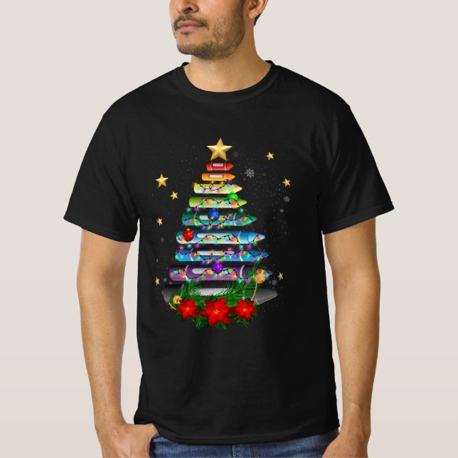 Teacher Christmas Crayon Tree Light Decoration Stu T-Shirt (Front)