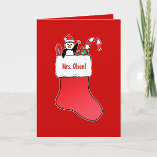 Teacher Christmas Name Customisable with Stocking Holiday Card
