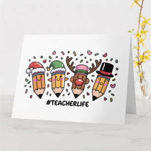 Teacher Christmas Pencils Teacher Life Merry Xmas  Card