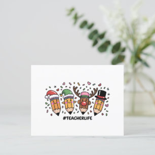 Teacher Christmas Pencils Teacher Life Merry Xmas Holiday Postcard