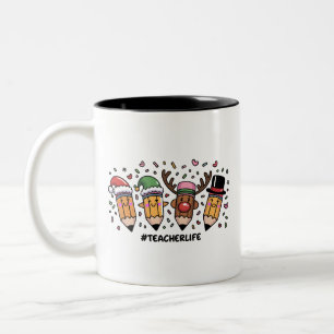 Teacher Christmas Pencils Teacher Life Merry Xmas Two-Tone Coffee Mug