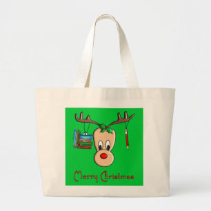 Teacher Christmas Reindeer--Adorable Gifts Large Tote Bag