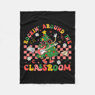 Teacher Christmas Rockin' Around The Clroom Retro Fleece Blanket