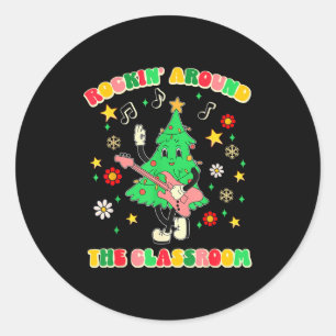 Teacher Christmas Shirts Pajama Matching Rockin' A Classic Round Sticker