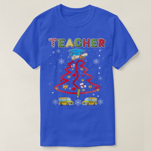 Teacher Christmas Tree Merry Xmas Lover Librarian  T-Shirt (Design Front)