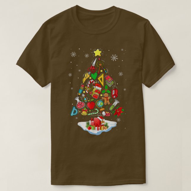 Teacher Christmas Tree School Supplies Matching Pa T-Shirt (Design Front)
