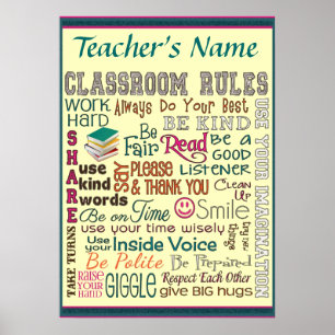 Teacher Class Room Rule Add Name Customise Poster