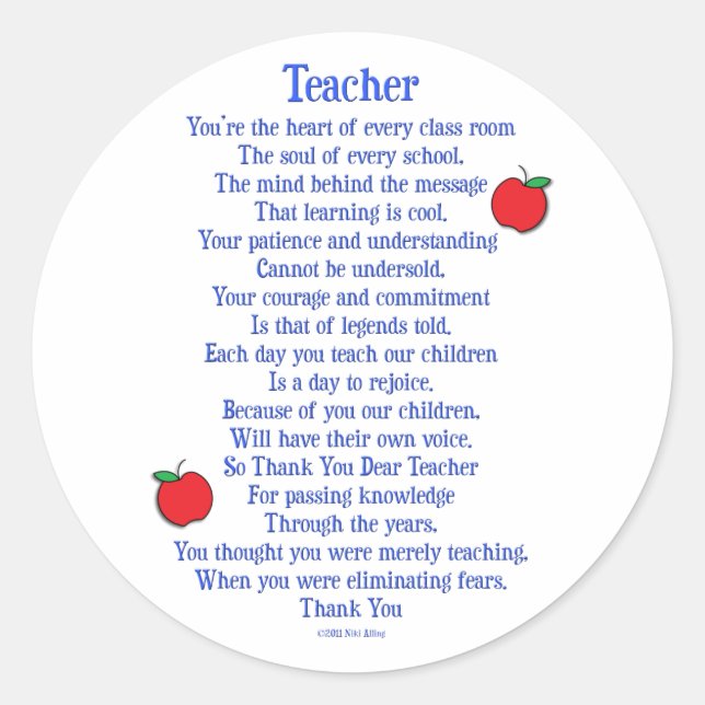 Teacher Classic Round Sticker (Front)