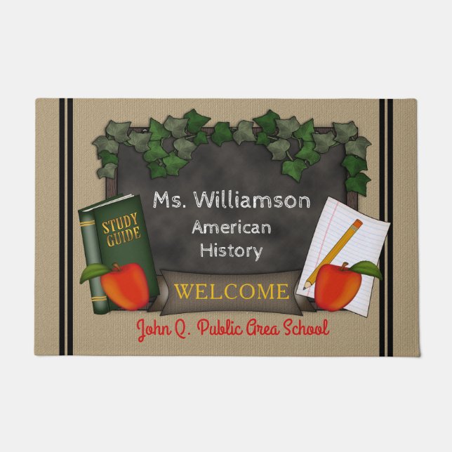 Teacher Classroom Apple Welcome Class | School Doormat (Front)
