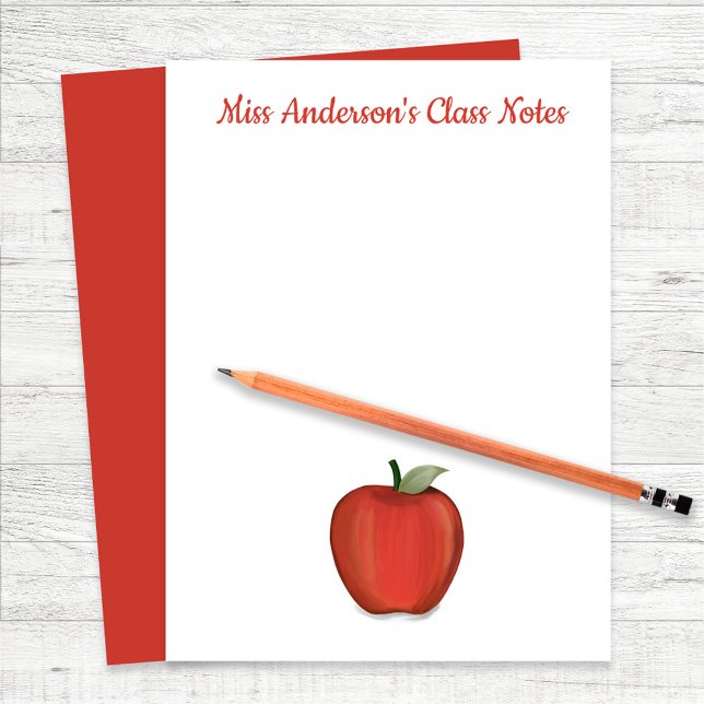 Teacher Classroom Cute Personalised  Custom Letterhead (Red apple custom teacher paper sheets. Perfect for any classroom.)
