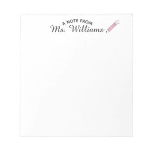 Teacher Classroom Pencil Custom Name Notepad