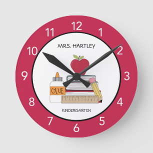 Teacher Classroom Red Apple Custom Round Clock