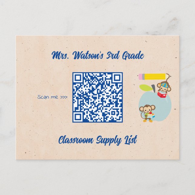 Teacher Classroom Supply List QR Code Custom Postcard (Front)
