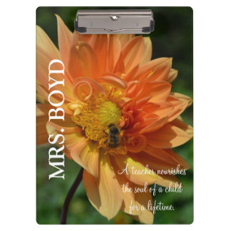 Teacher Clipboard with Peach Dahlia